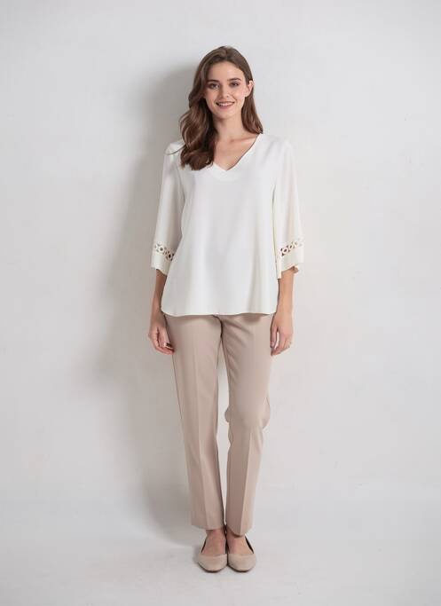 Top col v manches 3/4 blanc QUATTRO femme
