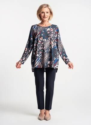 Pull coupe cintrée manches longues bleu QUATTRO femme
