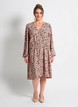 Robe mi-longue imprimé fleurs manches longues rose C'EST BEAU LA VIE femme