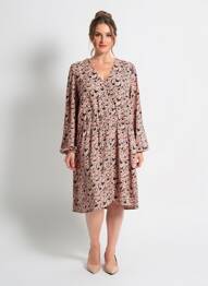 Robe mi-longue imprimé fleurs manches longues rose C'EST BEAU LA VIE femme