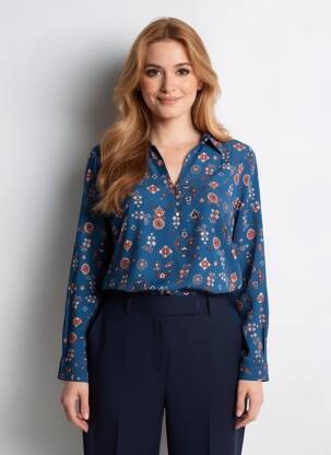 Chemisier coupe droite manches longues bleu C'EST BEAU LA VIE femme