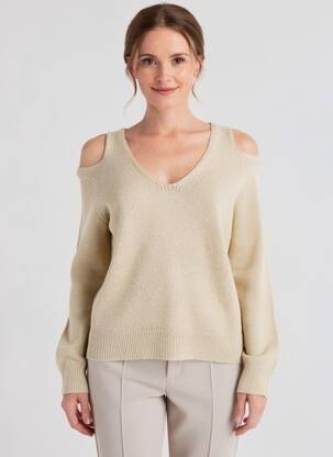 Pull col v manches longues or K-DESIGN femme