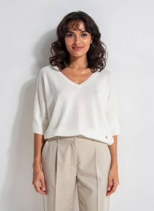 Pull col v manches 3/4 beige LE PETIT BAIGNEUR femme