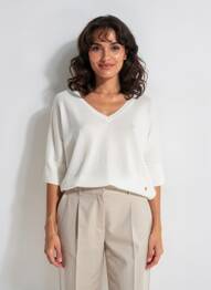Pull col v manches 3/4 beige LE PETIT BAIGNEUR femme