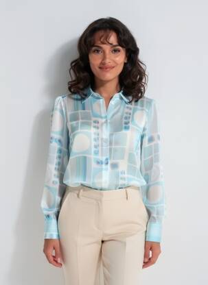 Chemisier tissage crêpe manches 3/4 bleu QUATTRO femme