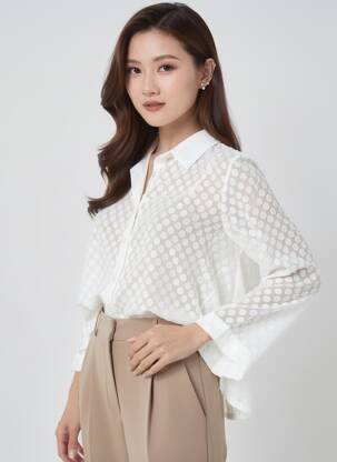 Chemisier tissage crêpe manches longues blanc QUATTRO femme