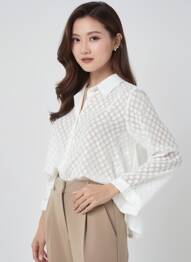 Chemisier tissage crêpe manches longues blanc QUATTRO femme