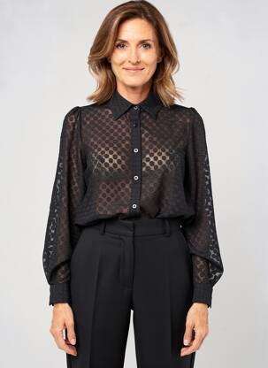 Chemisier tissage crêpe manches longues noir QUATTRO femme