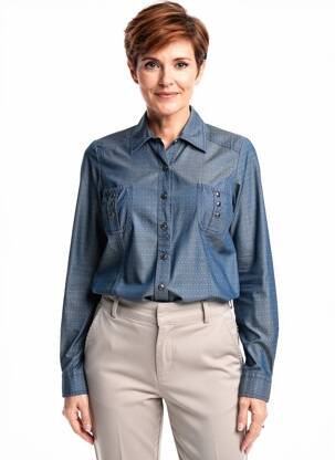 Chemisier coupe cintrée manches longues bleu QUATTRO femme