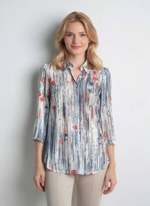 Chemisier coupe fluide manches 3/4 bleu QUATTRO femme