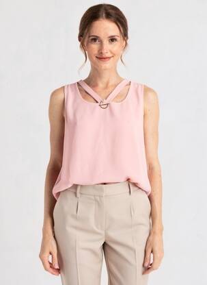 Top tissage crêpe sans manche rose QUATTRO femme