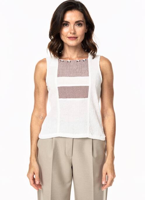 Top col carré sans manche beige QUATTRO femme