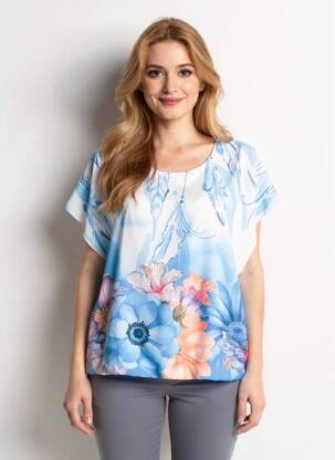 Blouse légère et transparente manches courtes bleu QUATTRO femme