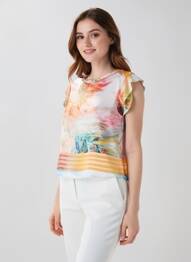 Blouse imprimé fleurs manches courtes orange QUATTRO femme