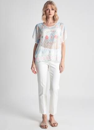 Blouse légère et transparente manches courtes bleu QUATTRO femme
