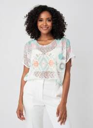 Blouse légère et transparente manches courtes vert QUATTRO femme