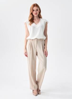 Blouse légère et transparente manches courtes beige QUATTRO femme