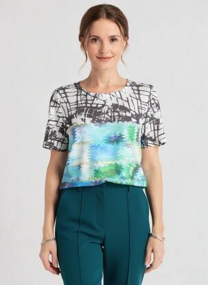 T-shirt imprimé fantaisie manches courtes noir QUATTRO femme