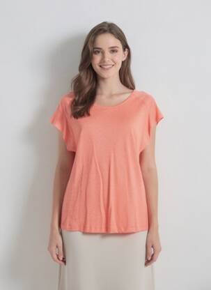 T-shirt col rond manches courtes orange QUATTRO femme