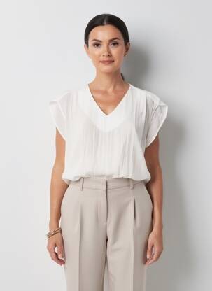 Blouse légère et transparente manches courtes beige QUATTRO femme