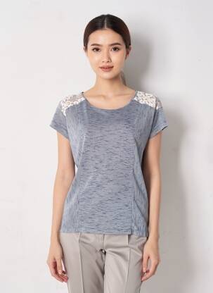 T-shirt stretch manches courtes bleu QUATTRO femme