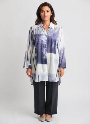 Tunique manches longues col chemisier bleu QUATTRO femme