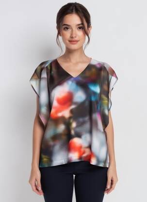 Blouse imprimé fleurs manches courtes noir QUATTRO femme