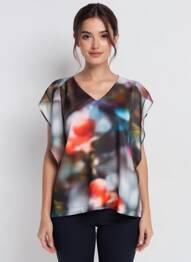Blouse imprimé fleurs manches courtes noir QUATTRO femme