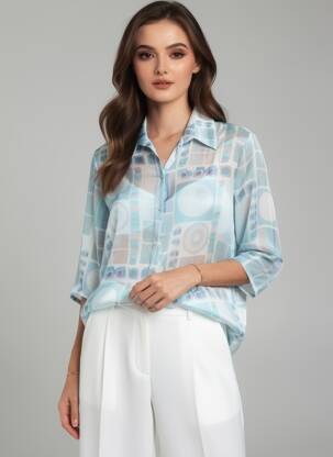 Chemisier tissage crêpe manches 3/4 bleu QUATTRO femme