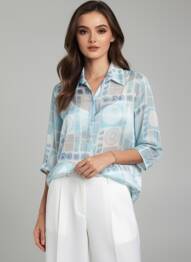 Chemisier tissage crêpe manches 3/4 bleu QUATTRO femme