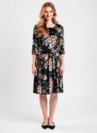 Robe mi-longue imprimé fleurs manches 3/4 noir QUATTRO femme