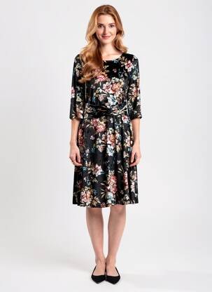 Robe mi-longue imprimé fleurs manches 3/4 noir QUATTRO femme