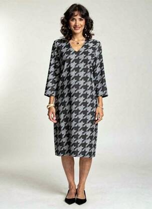 Robe mi-longue manches 3/4 manches 3/4 noir QUATTRO femme