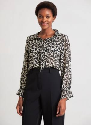 Blouse tissage popeline manches longues noir QUATTRO femme