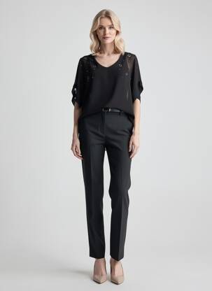 Blouse légère et transparente manches 3/4 noir QUATTRO femme