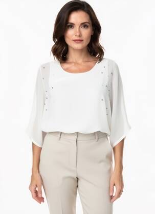 Blouse légère et transparente manches 3/4 blanc QUATTRO femme
