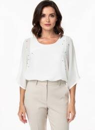 Blouse légère et transparente manches 3/4 blanc QUATTRO femme