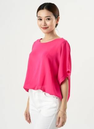 Blouse légère et transparente manches 3/4 rose QUATTRO femme