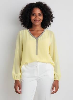 Blouse légère et transparente manches longues jaune QUATTRO femme