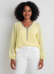 Blouse légère et transparente manches longues jaune QUATTRO femme