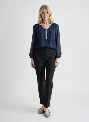 Blouse légère et transparente manches longues bleu QUATTRO femme