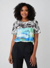 T-shirt imprimé fantaisie manches courtes noir QUATTRO femme