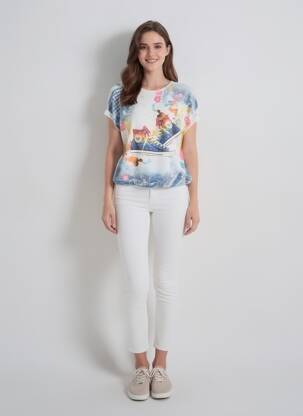 Pull stretch manches courtes bleu QUATTRO femme