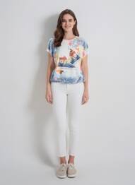 Pull stretch manches courtes bleu QUATTRO femme