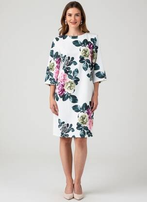 Robe mi-longue imprimé fleurs manches 3/4 blanc QUATTRO femme