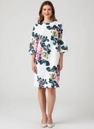 Robe mi-longue imprimé fleurs manches 3/4 blanc QUATTRO femme