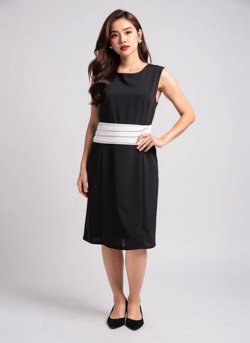 Robe mi-longue tissage crêpe manches courtes noir QUATTRO femme