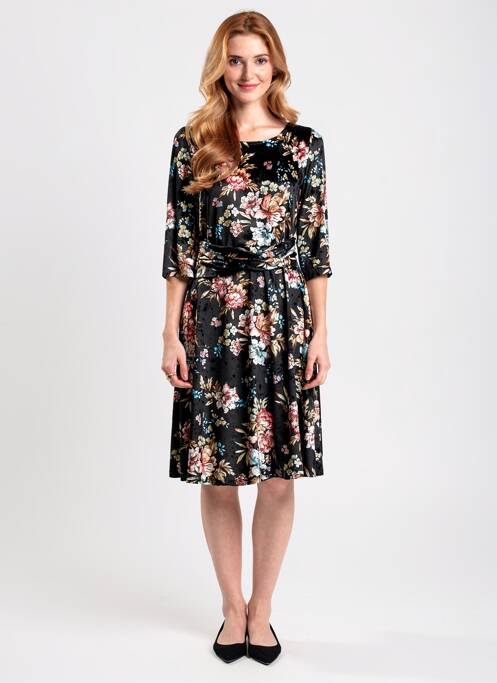 Robe mi-longue imprimé fleurs manches 3/4 noir QUATTRO femme