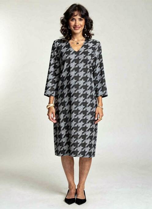 Robe mi-longue manches 3/4 manches 3/4 noir QUATTRO femme