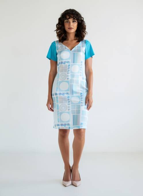 Robe mi-longue tissage crêpe manches courtes bleu QUATTRO femme